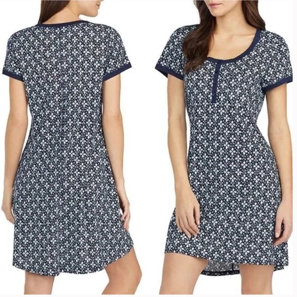 Lucky Brand Floral Print Henley Pajama Dress High Low Blue Size Extra Large - Picture 1 of 3
